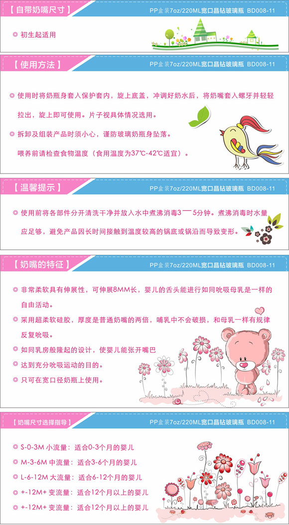 寶德晶鉆玻璃奶瓶220ml藍