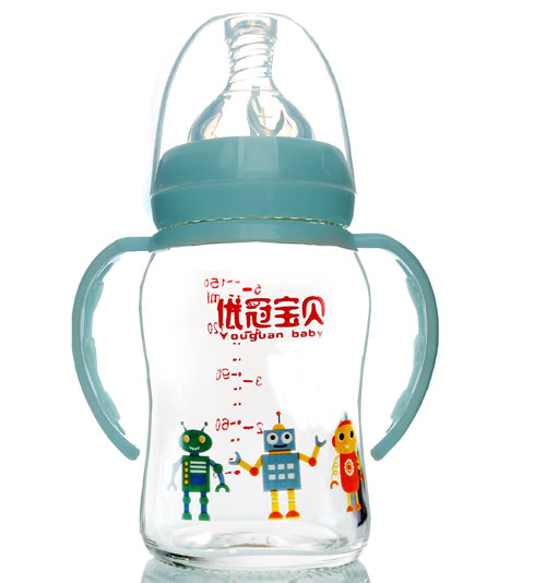 優冠寶貝鈦金玻璃奶瓶150ml藍色