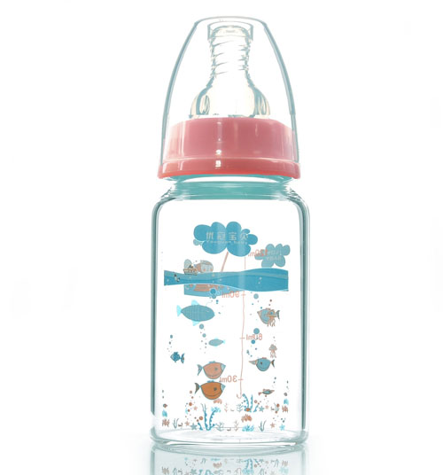 優冠寶貝標口金鉆玻璃奶瓶120ml紅色