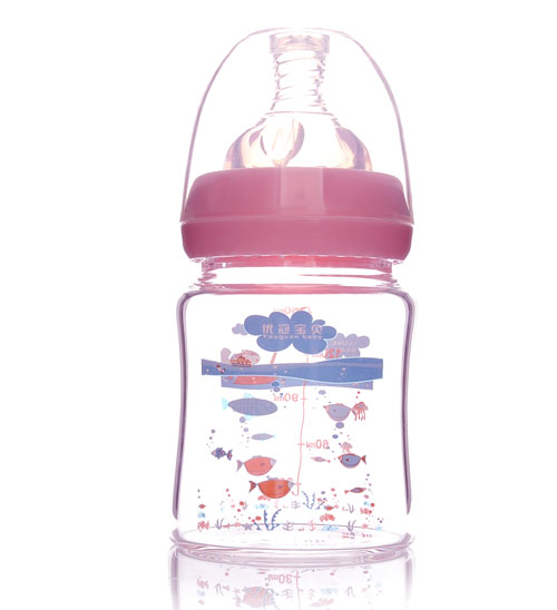 優冠寶貝寬口金鉆玻璃奶瓶150ml紅色