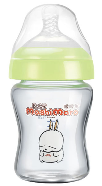 矇矇兔綠色無柄晶鉆玻璃奶瓶