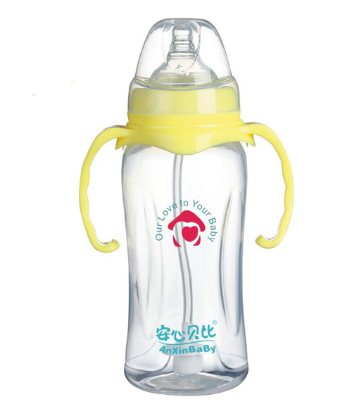 安心貝比雙柄寬口自動吸管弧形奶瓶330ml