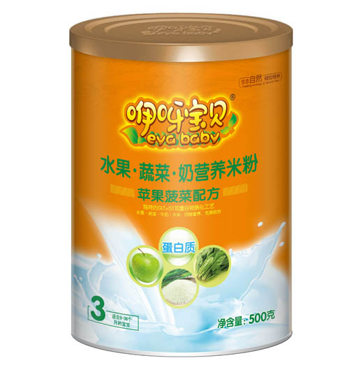 咿呀寶貝蘋果菠菜水果蔬菜奶營養米粉3段