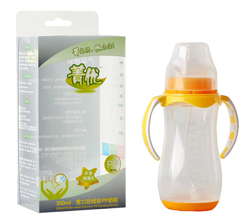 菁優寬口徑炫彩PP奶瓶350ml橙色