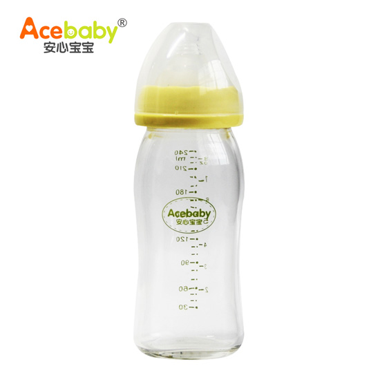 安心寶寶240ml抗摔鈦金玻璃奶瓶黃色