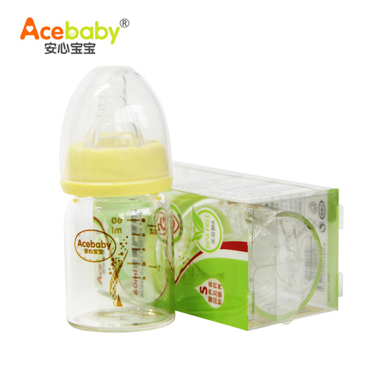 安心寶寶60ml玻璃護理奶瓶黃色綠色盒裝