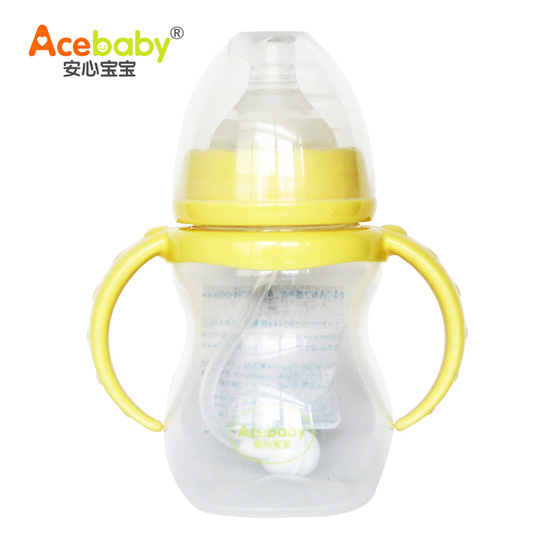 安心寶寶210ml寬口雙耳自動(dòng)PP奶瓶黃色