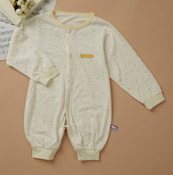 金色小魚白竹炭米白單面滿天星束口哈衣