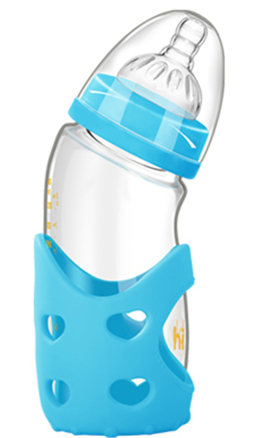 浩一貝貝新生兒彎頭寬口防脹氣奶瓶藍(lán)色240ml