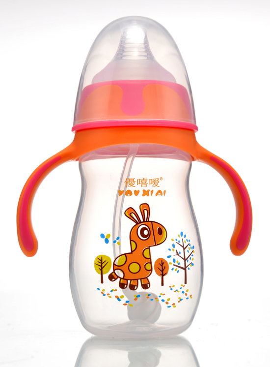 優嘻噯炫彩PP寬口徑自動奶瓶260ml橙黃色