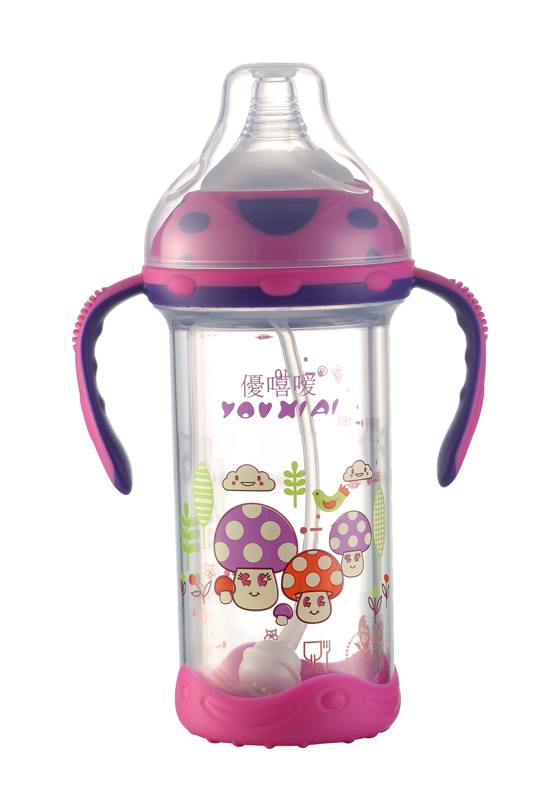 優嘻噯炫彩防爆寬口晶鉆玻璃奶瓶240ML紅色