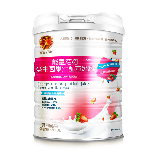 皇家丫克瑪能量結(jié)構(gòu)益生菌果汁配方奶粉鐵聽800克(草莓味)