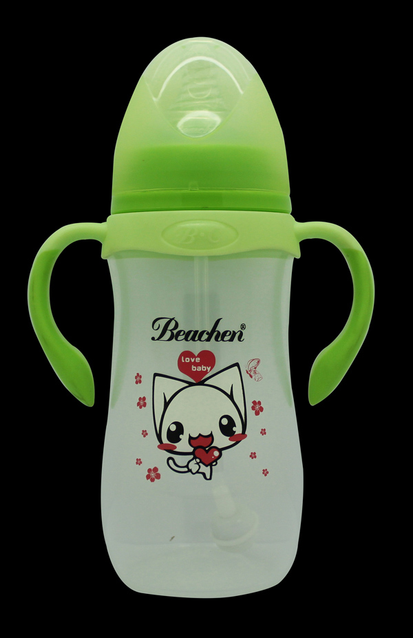 貝臣330ml寬口PP帶手柄自動吸奶瓶(配吸嘴+吸管)