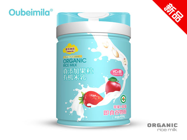 歐貝米拉真添加果粒有機米乳 蘋果+草莓 聽裝