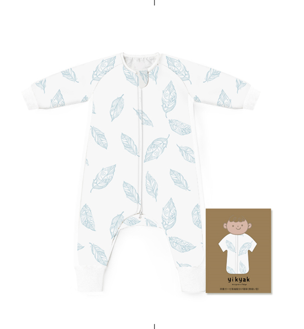 yikyak四層紗布長袖分腿睡袋(側拼款) 白羽.jpg