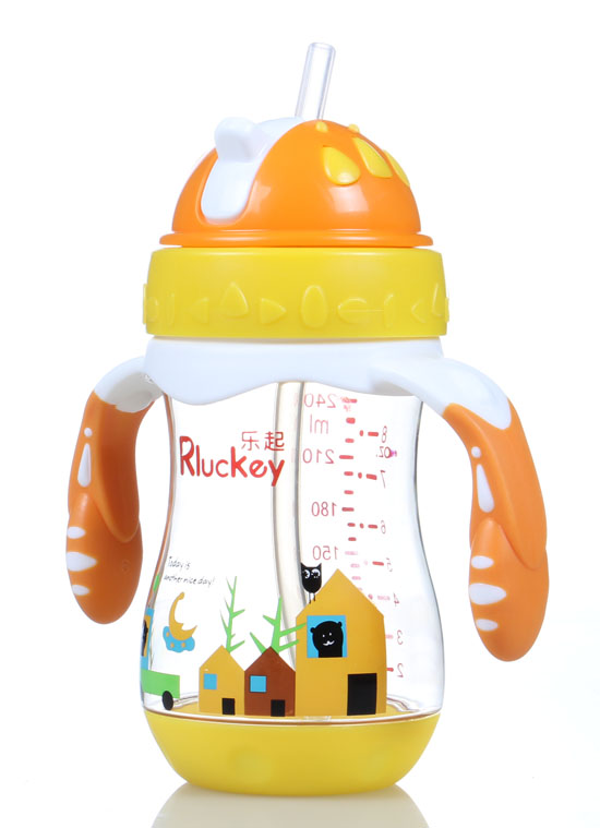 樂起PPSU歪嘴帶吸管水壺240ml橙色